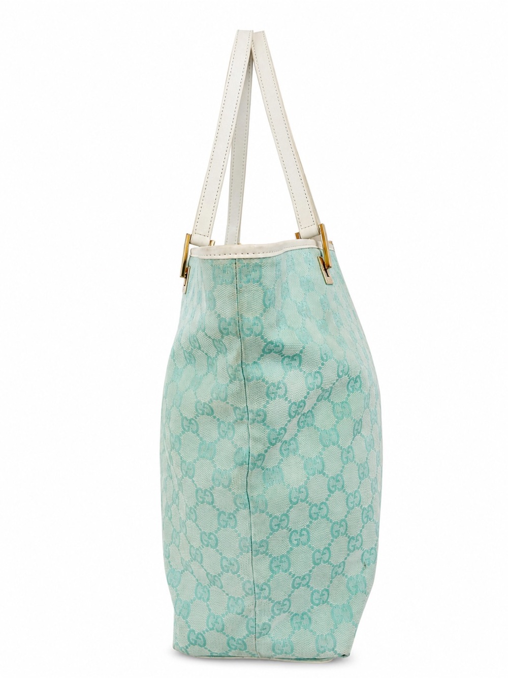 Gucci Mint Green GG Canvas Tote with White Trim - Picture 3 of 10